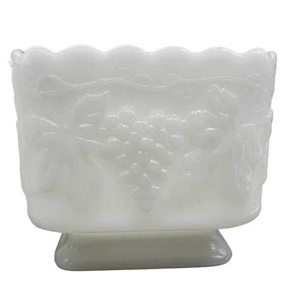 Vintage Anchor Hocking Milk Glass Square Grape Footed Planter Candy Dish EUC - Picture 4 of 13